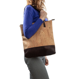 Cork Shopping Bag Ultra Light Zippered Tote Handbag - Cork by Design